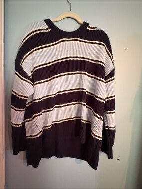 SO Black and White Striped Crewneck Sweater